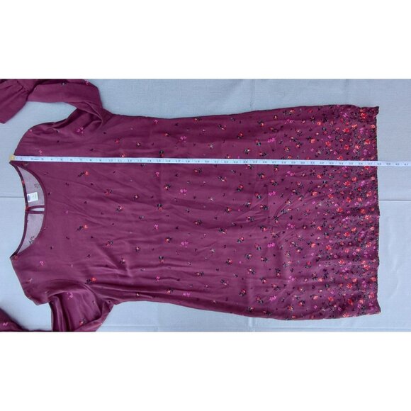 Old Navy Long Sleeve Woven Shift Dress Large Tall Red Floral Flared Sleeve Boho - Picture 12 of 13